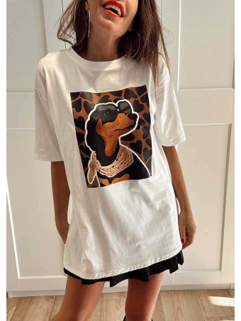 Camiseta Gráfica Vinilo LOVELY TECKEL Blanco HEVE