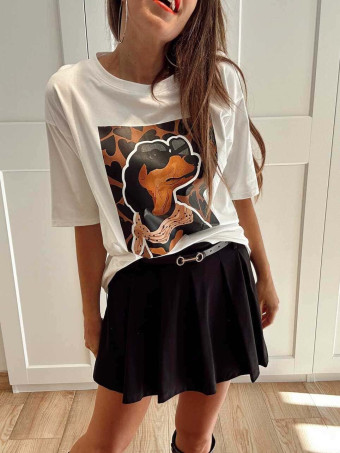 Camiseta Gráfica Vinilo LOVELY TECKEL Blanco HEVE