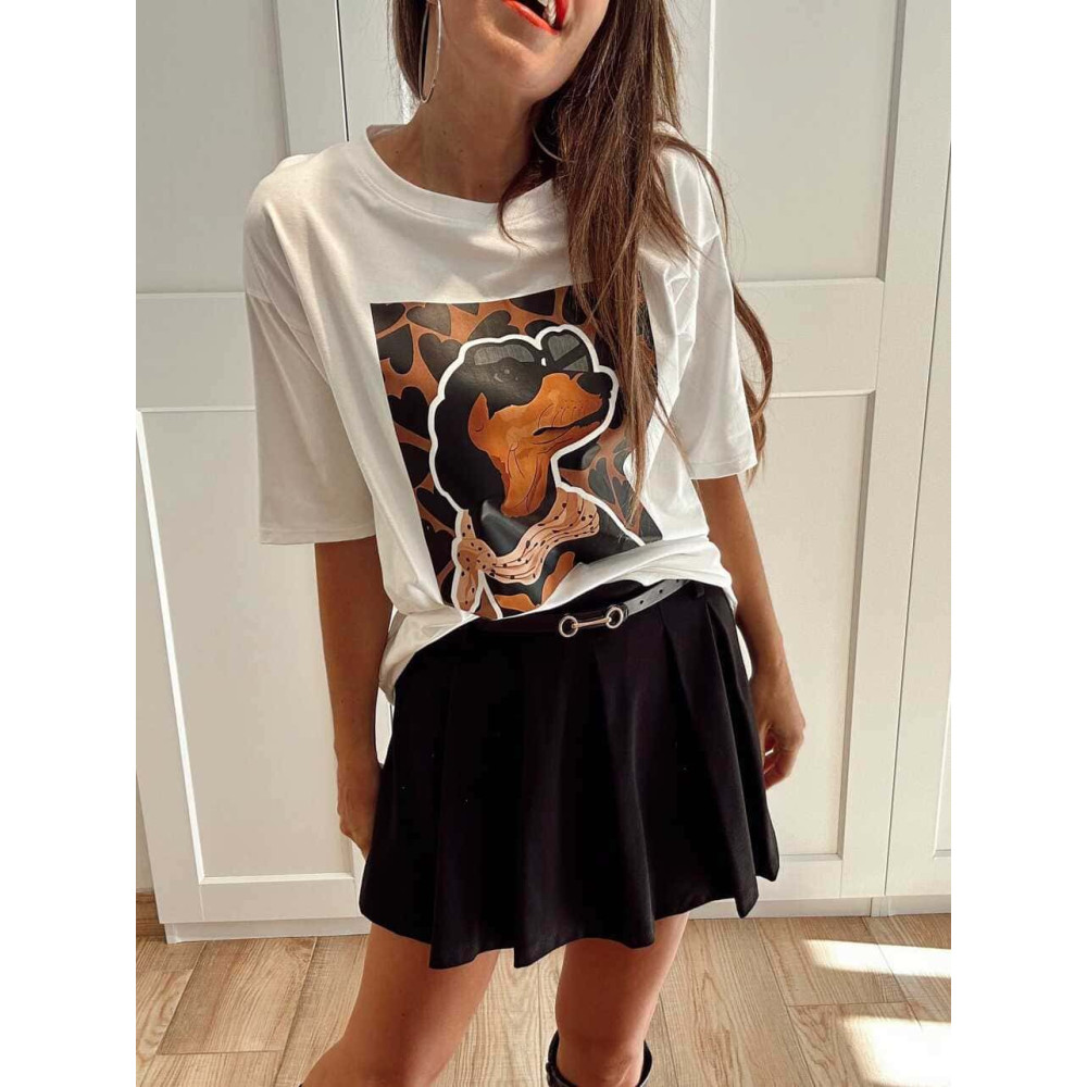 Camiseta Gráfica Vinilo LOVELY TECKEL Blanco HEVE