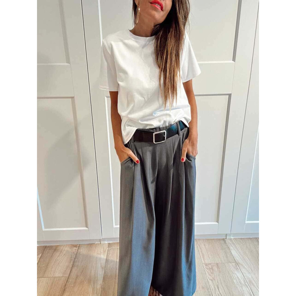 Pantalón Palazzo Cinturón CHARMELLIE Gris Plomo HEVE