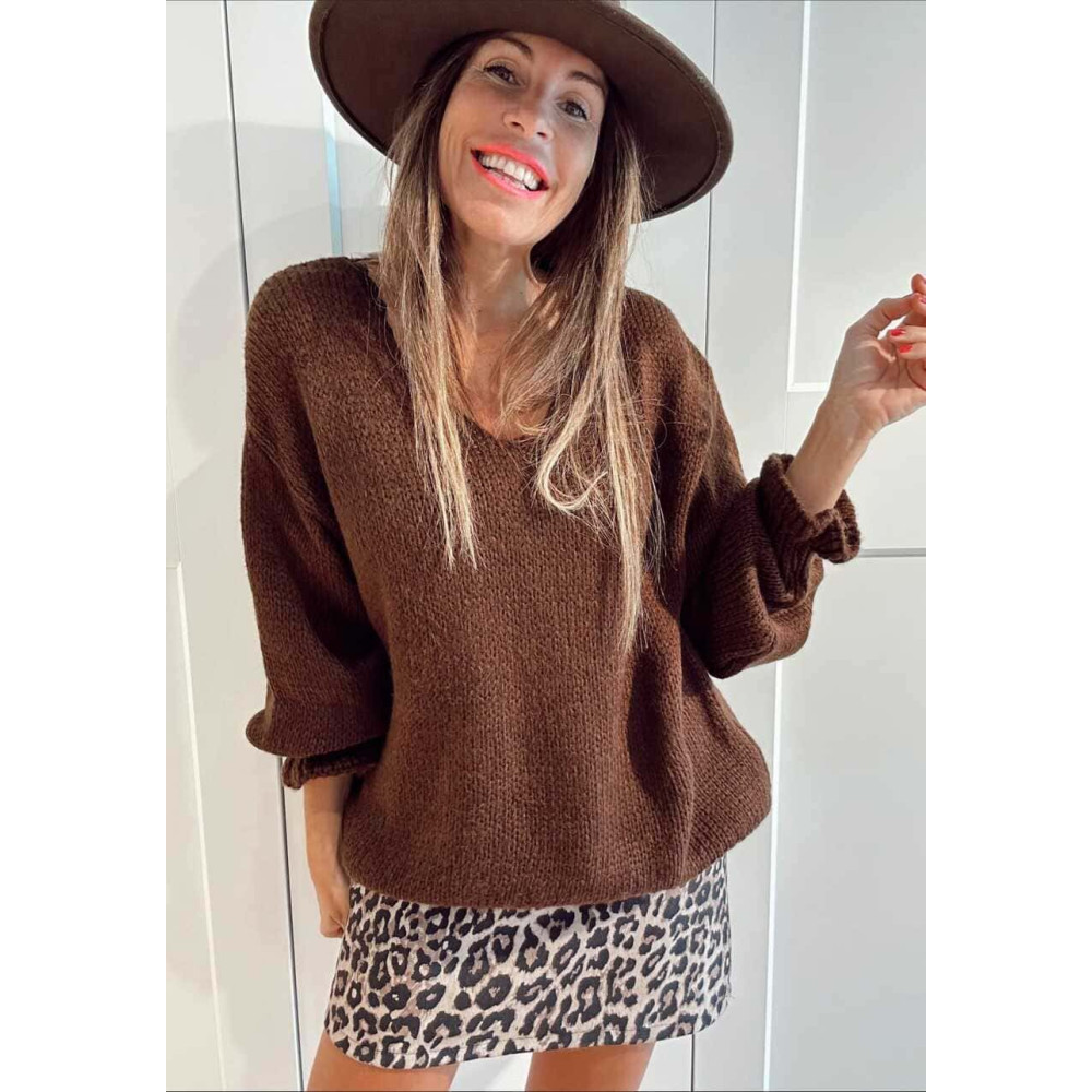 Jersey Escote Pico VINTERA Marrón HEVE Jersey Escote Pico VINTERA Marrón HEVE