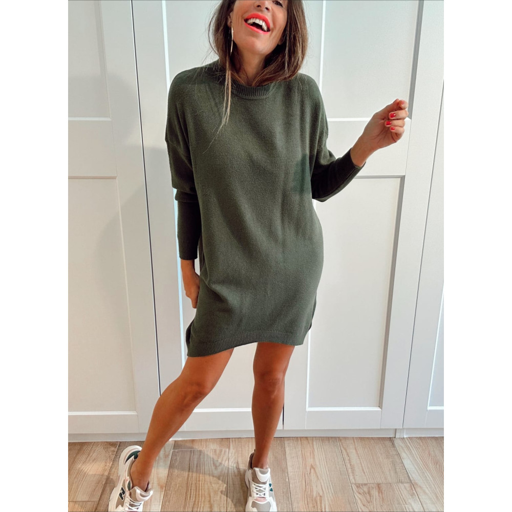 Vestido Básico Punto DEYLAN Verde Militar HEVE