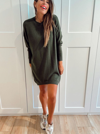 Vestido Básico Punto DEYLAN Verde Militar HEVE