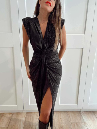 Vestido Drapeado Hombreras SEREIN Negro HEVE
