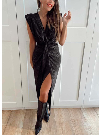 Vestido Drapeado Hombreras SEREIN Negro HEVE