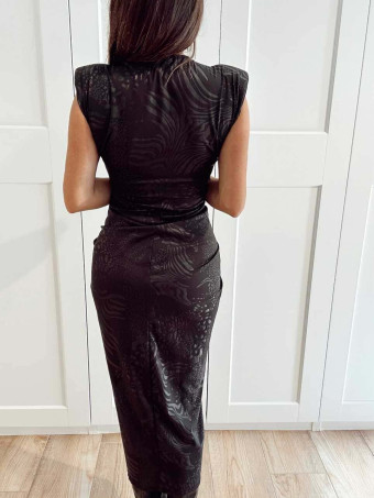 Vestido Drapeado Hombreras SEREIN Negro HEVE