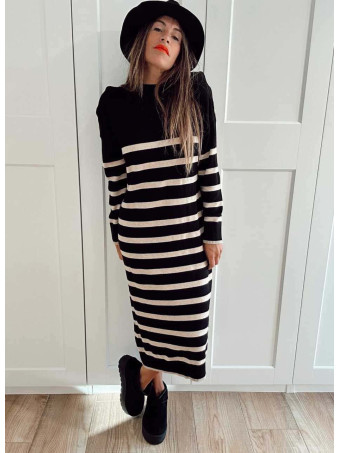 Vestido Punto Rayas TEBOW Negro HEVE