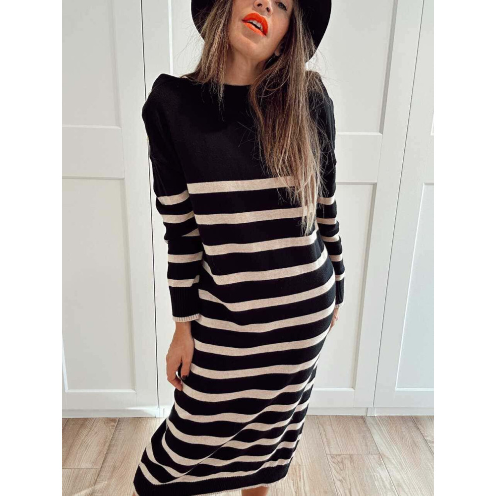 Vestido Punto Rayas TEBOW Negro HEVE