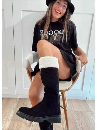 Bota Efecto Ante y Borreguito ZIKORA Negro HEVE