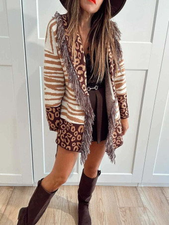 Cárdigan Print Flecos KAHLIA Camel HEVE