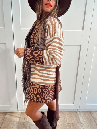 Cárdigan Print Flecos KAHLIA Camel HEVE