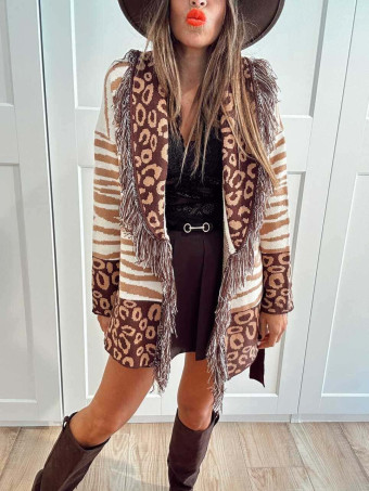 Cárdigan Print Flecos KAHLIA Camel HEVE