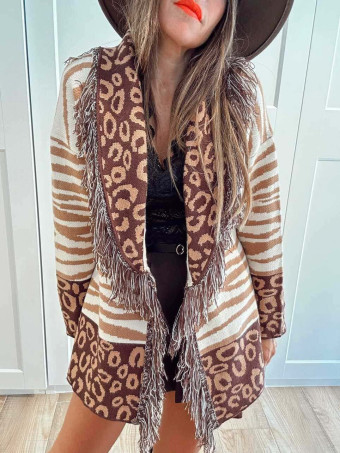 Cárdigan Print Flecos KAHLIA Camel HEVE