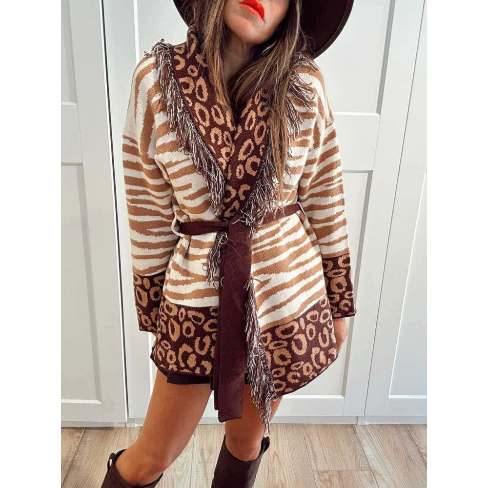 Cárdigan Print Flecos KAHLIA Camel HEVE