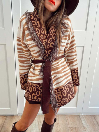 Cárdigan Print Flecos KAHLIA Camel HEVE