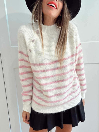 Jersey Rayas Botones Joya SELJAINE Beige/Rosa HEVE