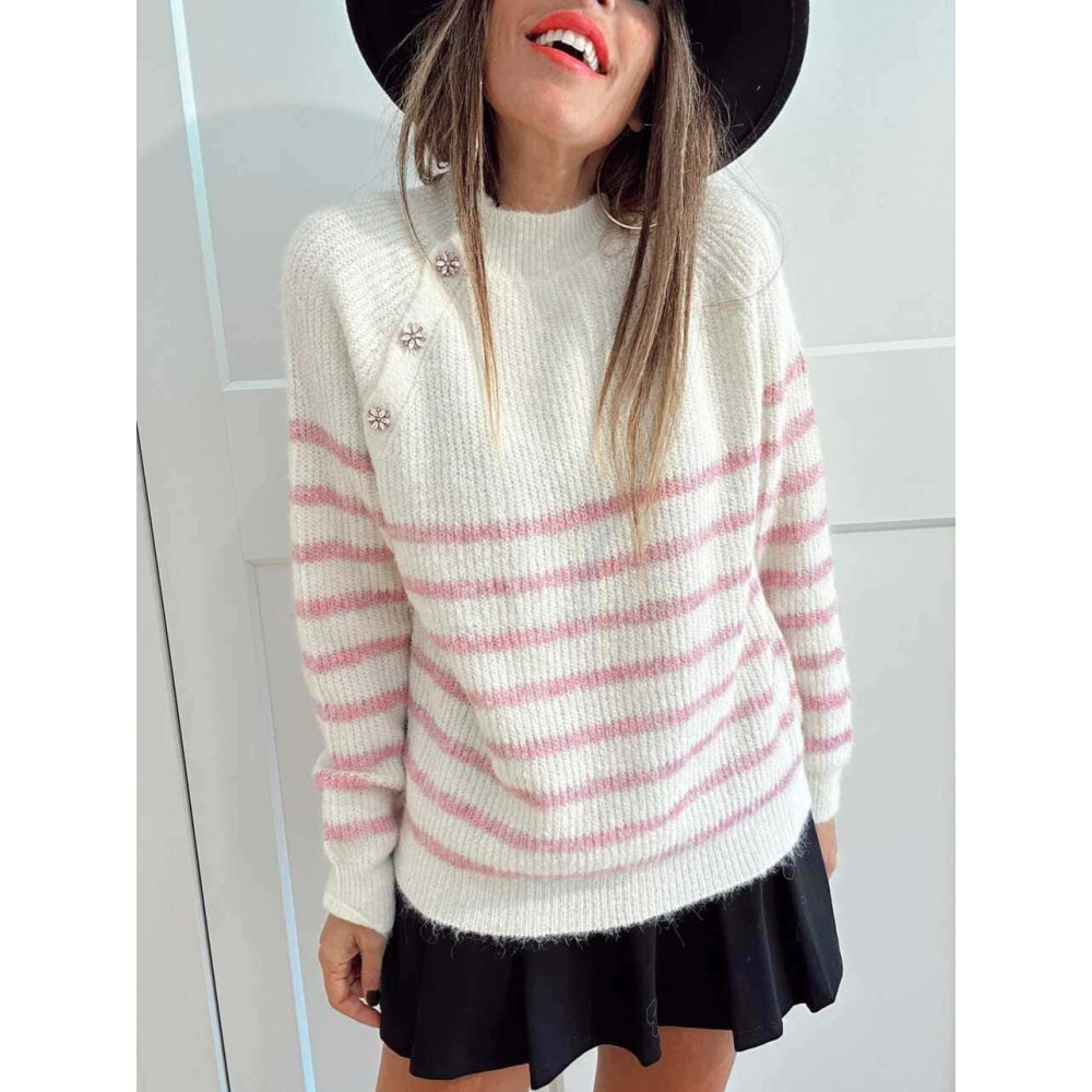 Jersey Rayas Botones Joya SELJAINE Beige/Rosa HEVE