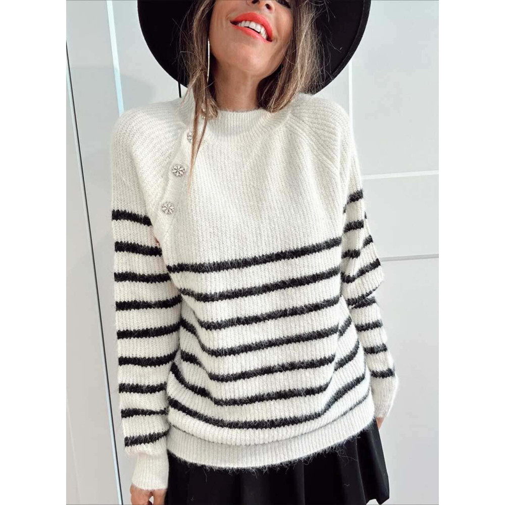 Jersey Rayas Botones Joya SELJAINE Beige/Negro HEVE