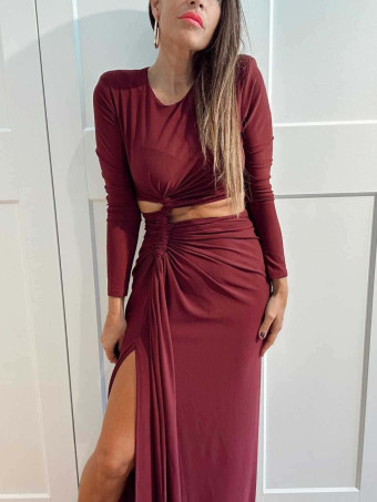 Vestido Cut Out Efecto 2 Piezas VELVESS Burdeos HEVE
