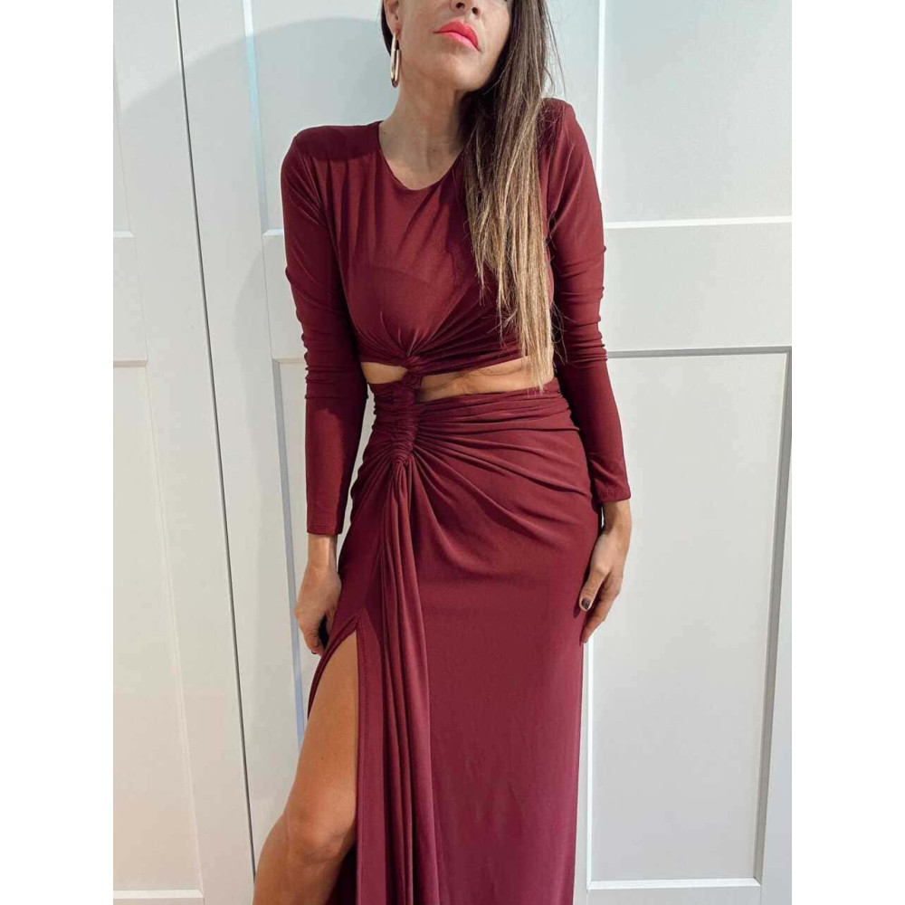 Vestido Cut Out Efecto 2 Piezas VELVESS Burdeos HEVE