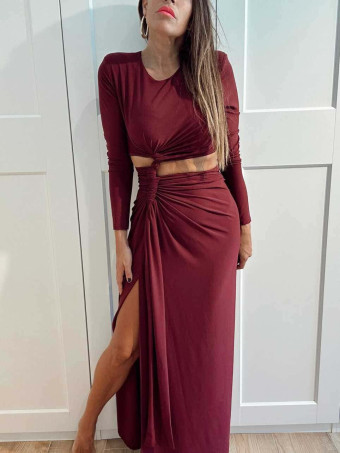 Vestido Cut Out Efecto 2 Piezas VELVESS Burdeos HEVE