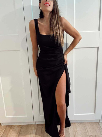 Vestido Drapeado Abertura CAMBREÉ Negro HEVE