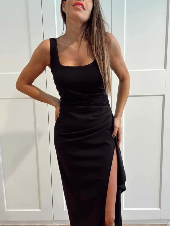 Vestido Drapeado Abertura CAMBREÉ Negro HEVE