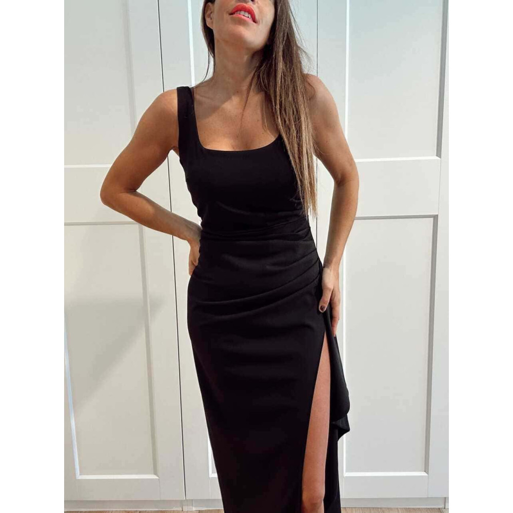 Vestido Drapeado Abertura CAMBREÉ Negro HEVE