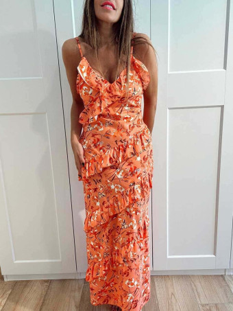 Vestido Estampado Volantes CALANDRA Coral HEVE