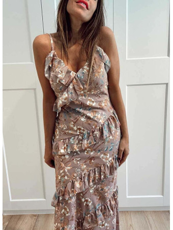 Vestido Estampado Volantes CALANDRA Taupe HEVE