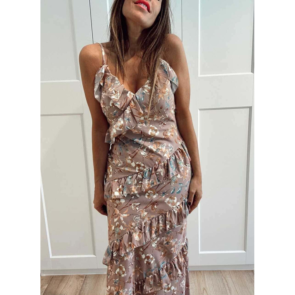 Vestido Estampado Volantes CALANDRA Taupe HEVE