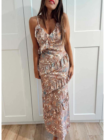 Vestido Estampado Volantes CALANDRA Taupe HEVE