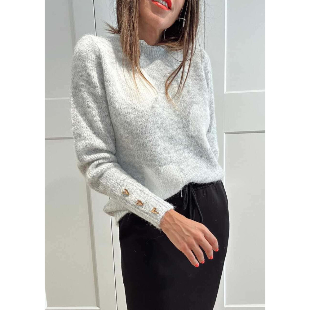 Jersey Corazones Cuello Blonda ROMKA Gris HEVE