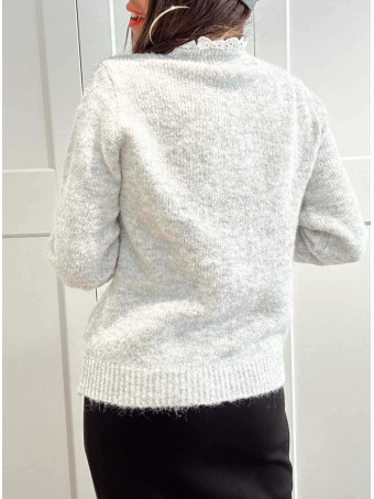 Jersey Corazones Cuello Blonda ROMKA Gris HEVE