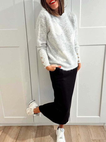 Jersey Corazones Cuello Blonda ROMKA Gris HEVE