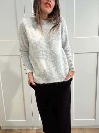 Jersey Corazones Cuello Blonda ROMKA Gris HEVE