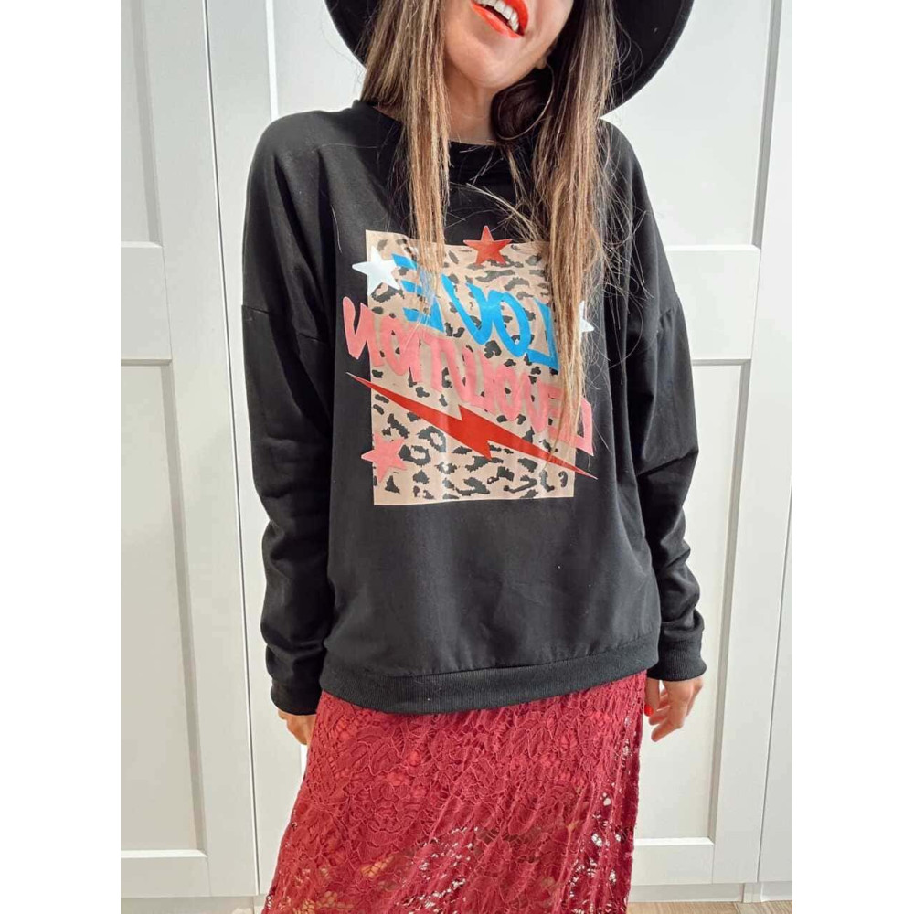 Sudadera Algodón LOVE LEVOLUTION Negro HEVE Sudadera Algodón LOVE LEVOLUTION Negro HEVE