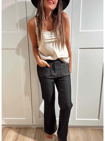 Jeans Wide Leg Maxi-Dobladillo MARLOVA Negro HEVE
