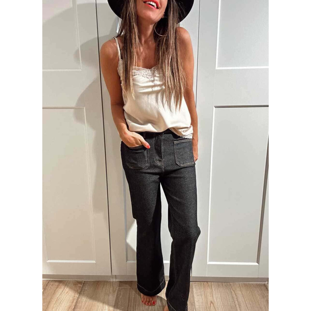 Jeans Wide Leg Maxi-Dobladillo MARLOVA Negro HEVE