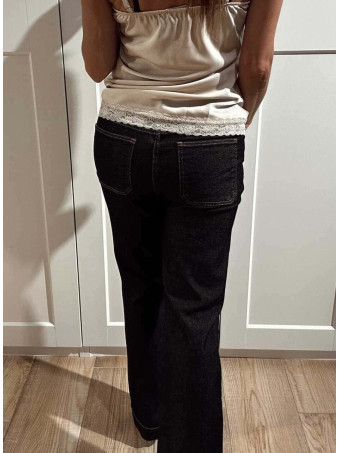 Jeans Wide Leg Maxi-Dobladillo MARLOVA Negro HEVE