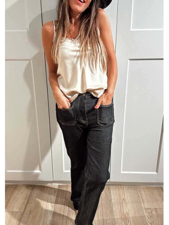 Jeans Wide Leg Maxi-Dobladillo MARLOVA Negro HEVE