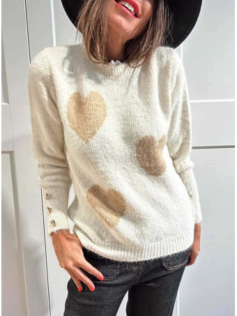 Jersey Corazones Cuello Blonda ROMKA Beige HEVE