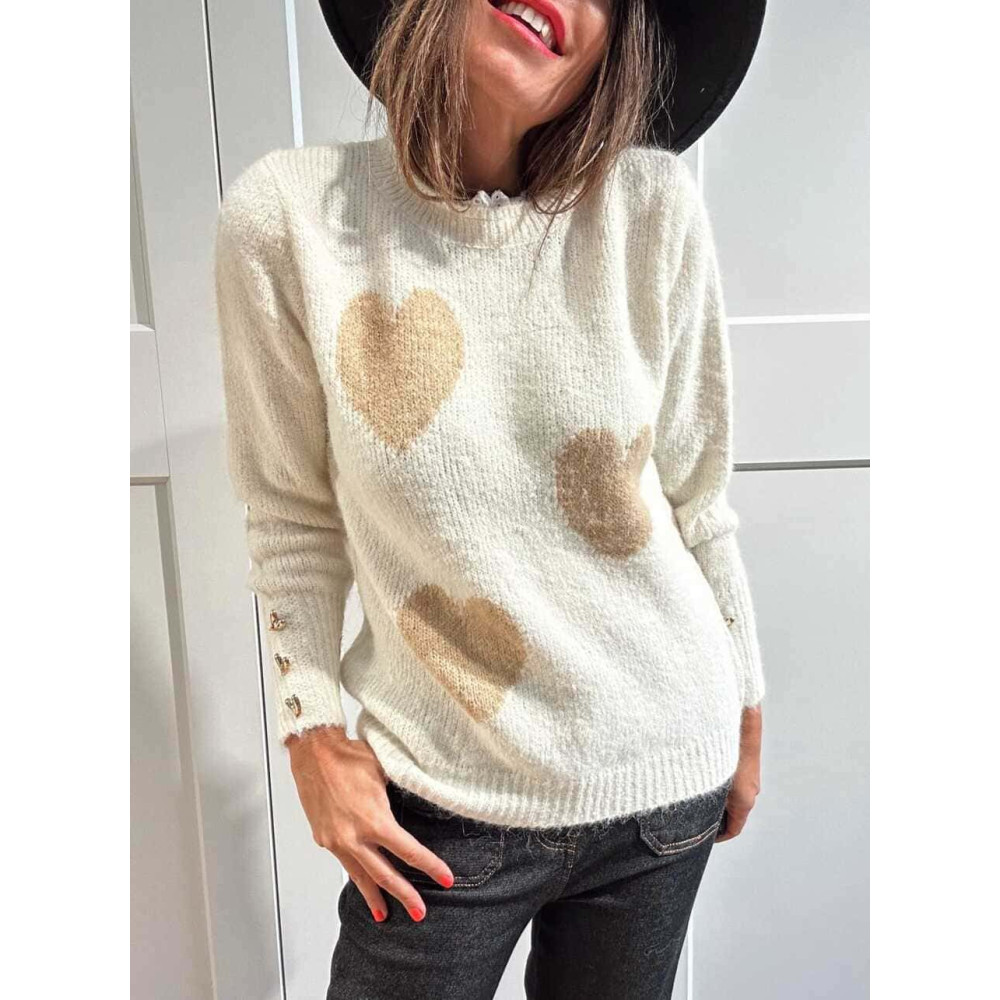 Jersey Corazones Cuello Blonda ROMKA Beige HEVE