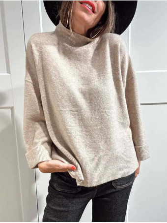 Punto Oversize Manga con Vuelta LUNVER Beige HEVE