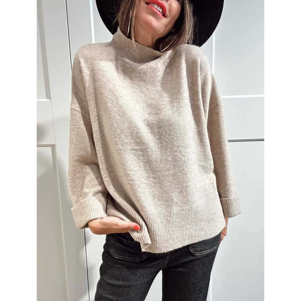 Punto Oversize Manga con Vuelta LUNVER Beige HEVE