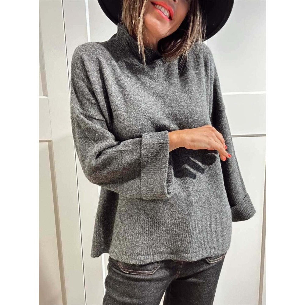 Punto Oversize Manga con Vuelta LUNVER Gris Marengo HEVE