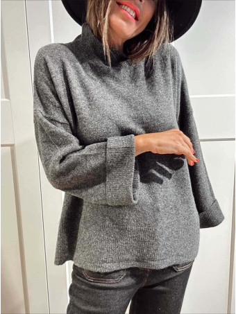 Punto Oversize Manga con Vuelta LUNVER Gris Marengo HEVE