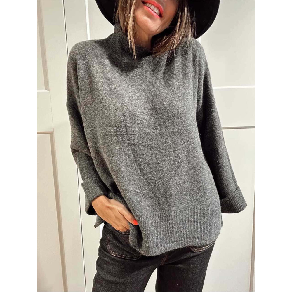 Punto Oversize Manga con Vuelta LUNVER Gris Marengo HEVE