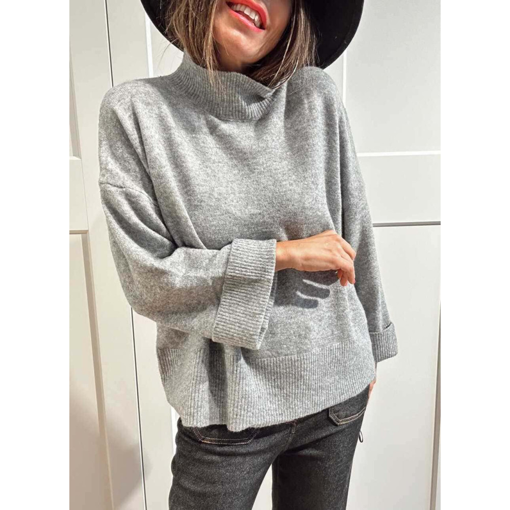 Punto Oversize Manga con Vuelta LUNVER Gris Medio HEVE