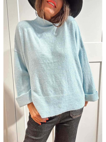 Punto Oversize Manga con Vuelta LUNVER Celeste HEVE